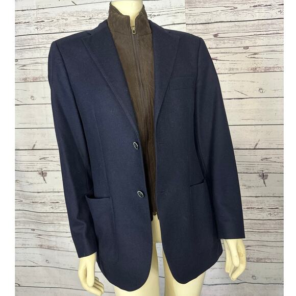 Bottoli Navy Wool Blazer Jacket With Detachable Brown Bib size 36 R - Picture 4 of 11